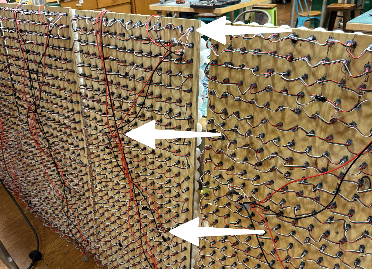 Injecting current to the LEDs at 3 points per board.