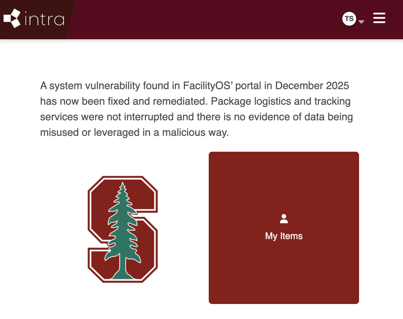 The maintenance notice now shown on stanford.*******.com