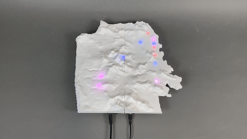 Timelapse of the map, with train lights moving