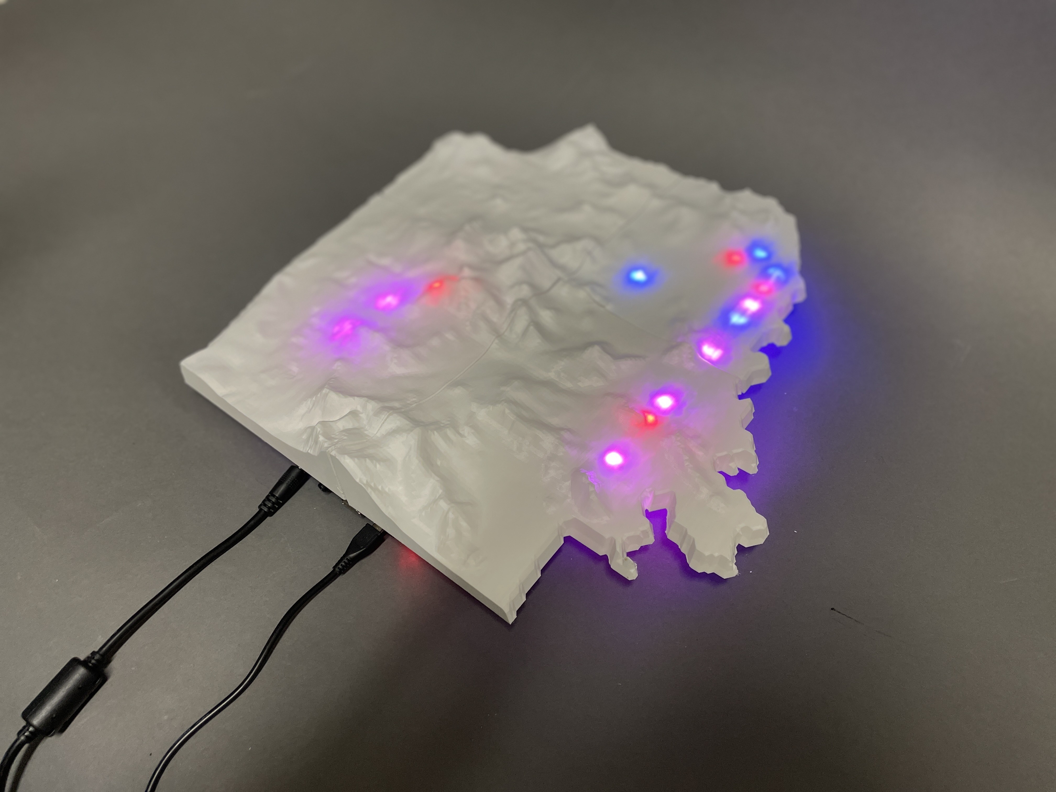 Side view of the map glowing and lit up