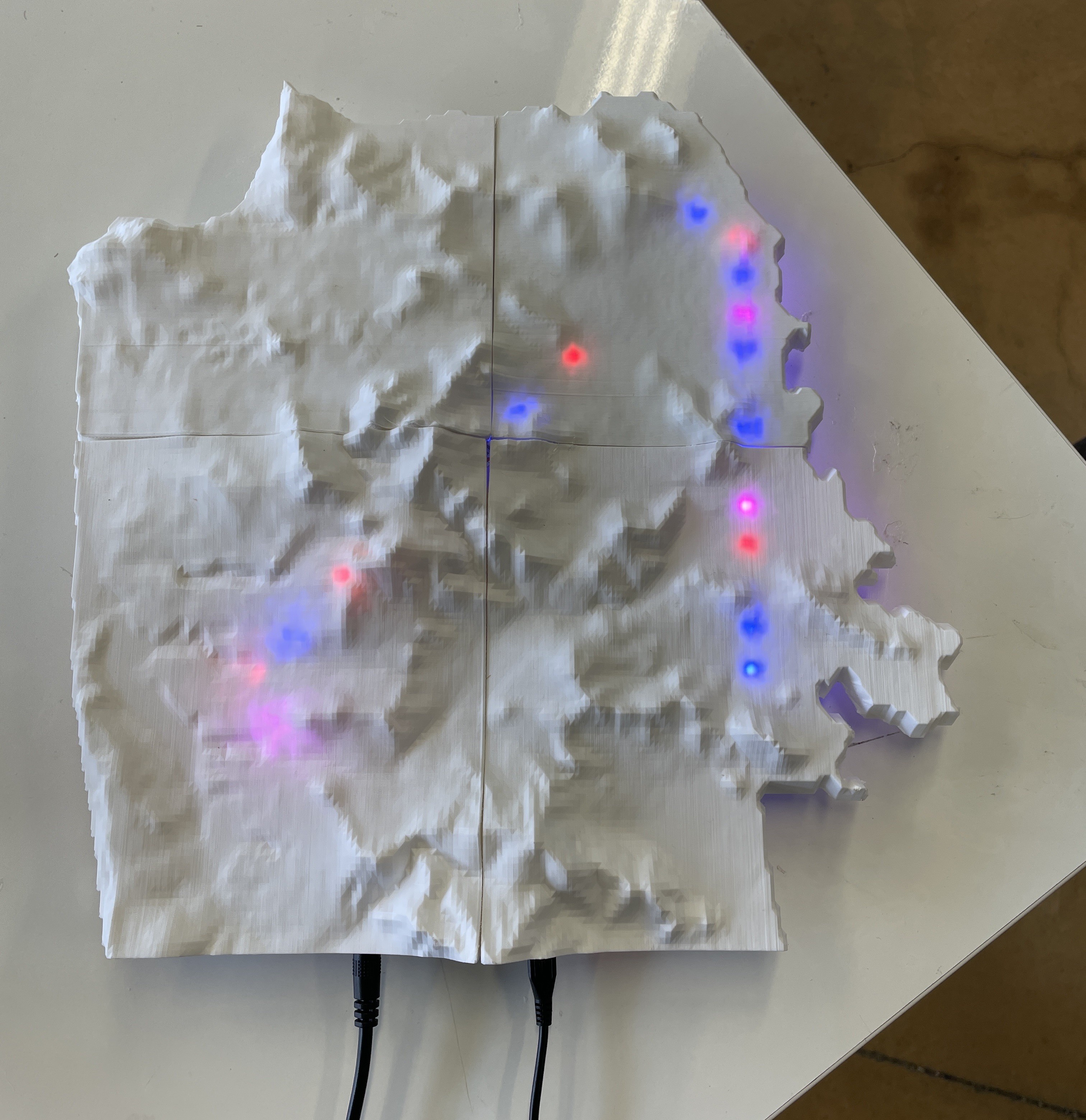 Top view of the map lit up